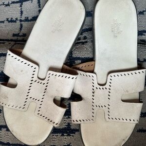 White Hermes Leather  Sandals